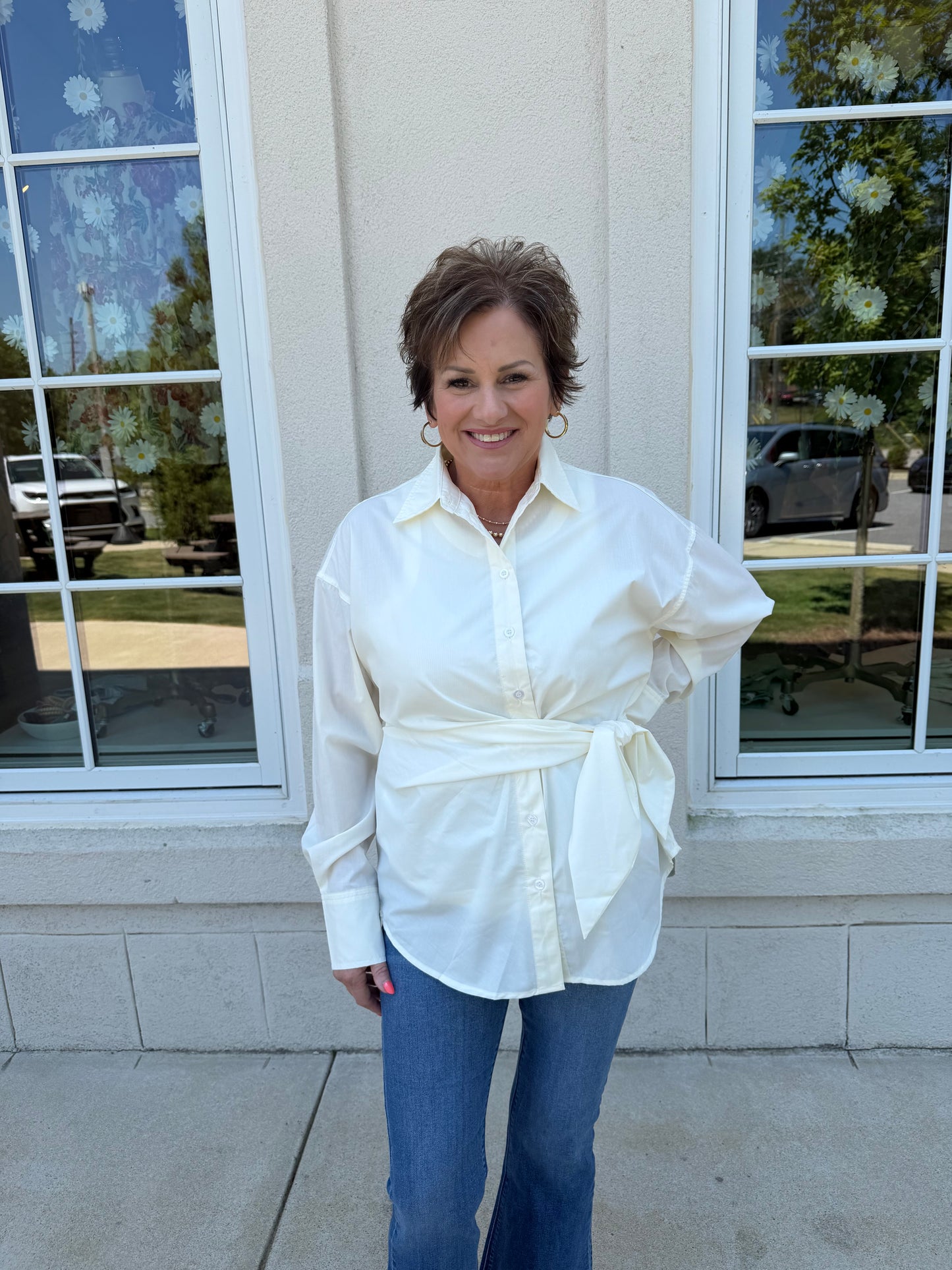 Cream Side Tie Top