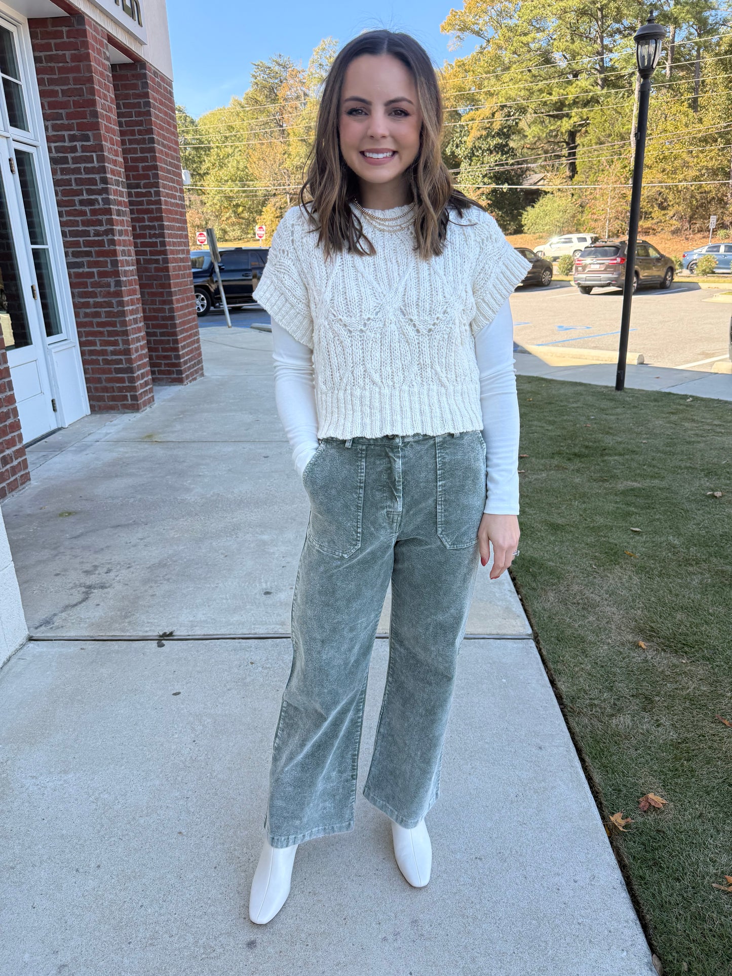 Oatmeal Cable Knit Short Sleeve Sweater