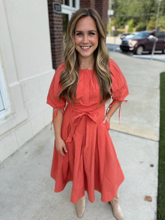 Tomato A-Line Midi Dress