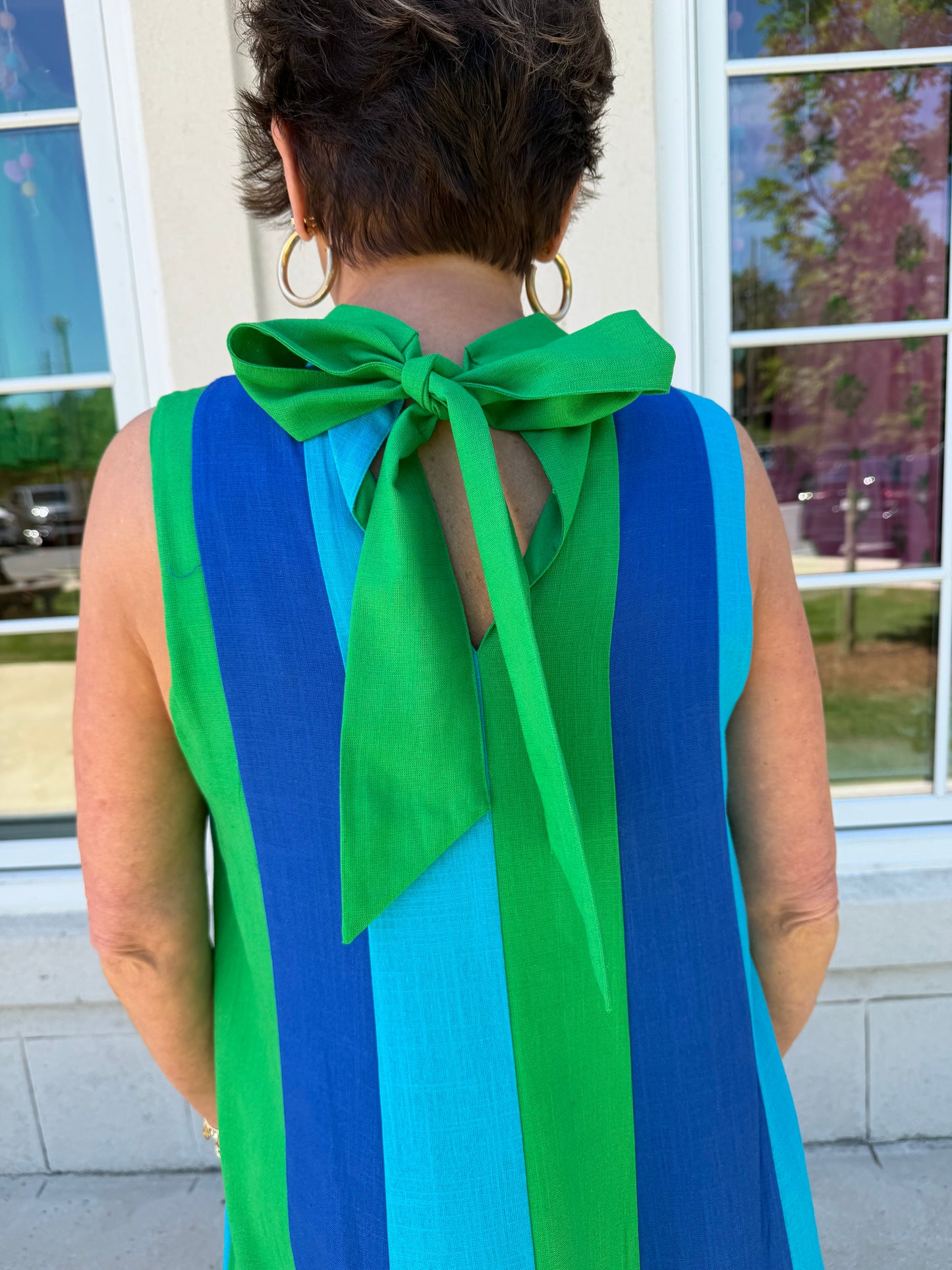 Green and Blue Colorblock Midi Dress