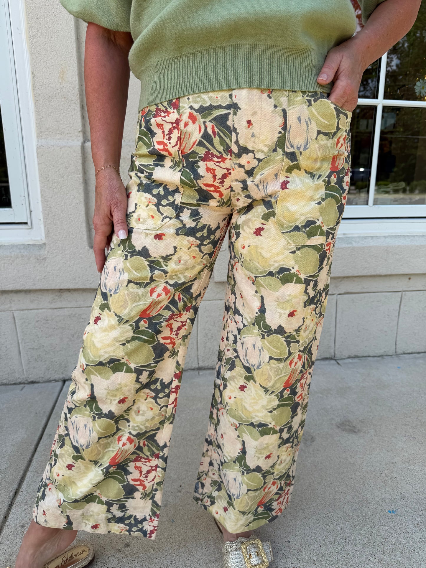 Olive Floral Print Pants