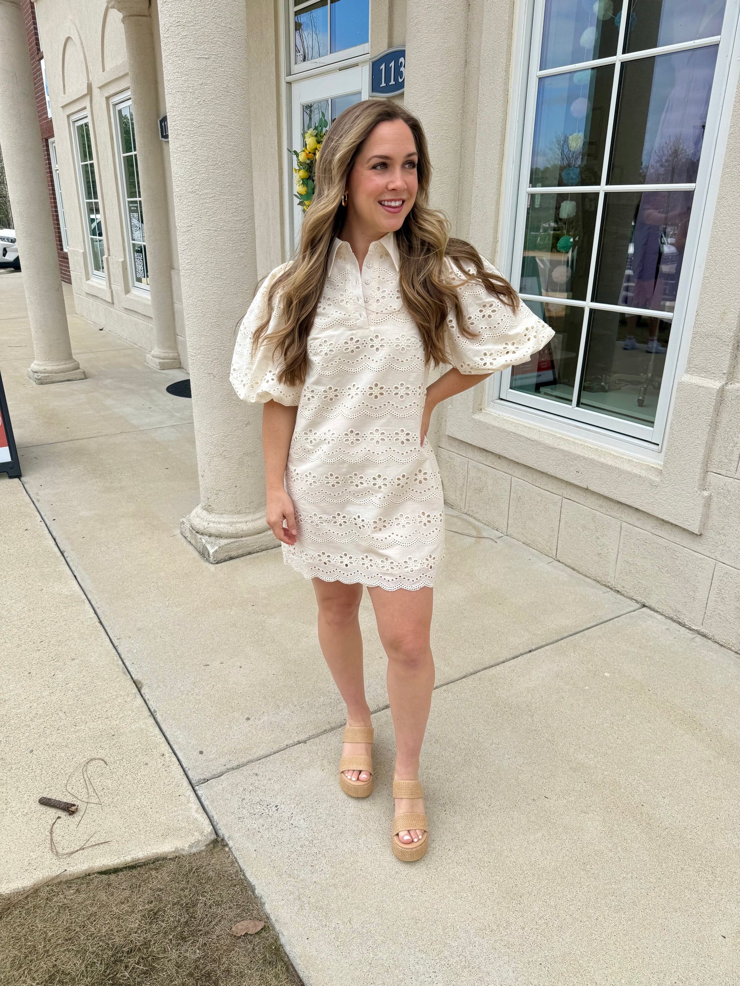 Cream Carmine Eyelet Dress