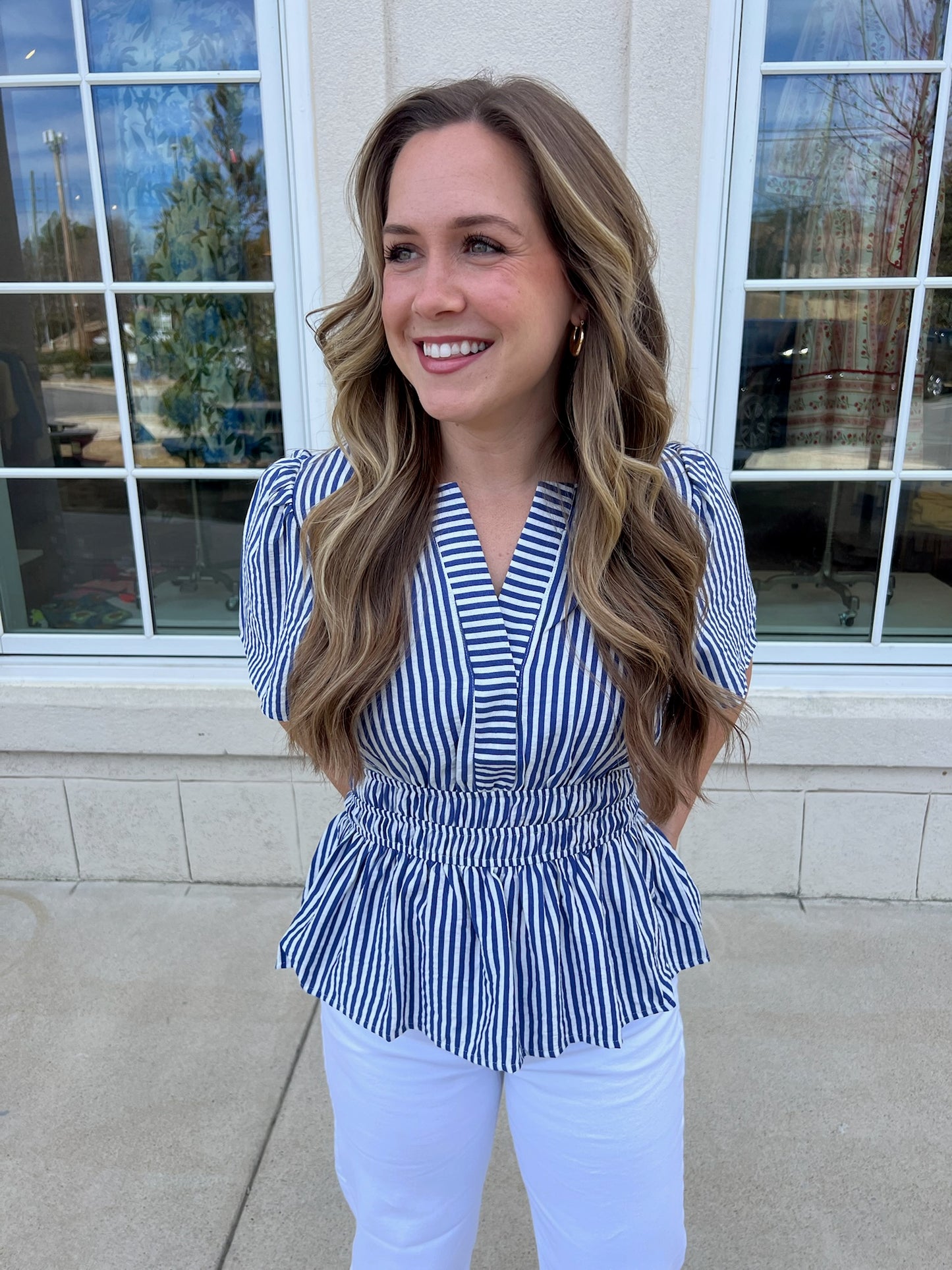 Navy and White Striped Top