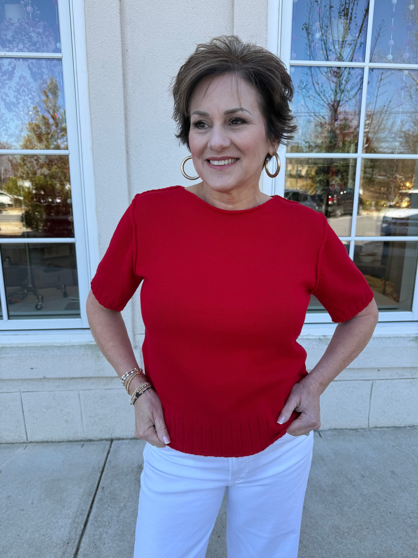 Red Raw Edge Knit Sweater