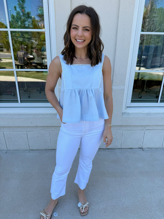 Powder Blue Crochet Trim Swing Top