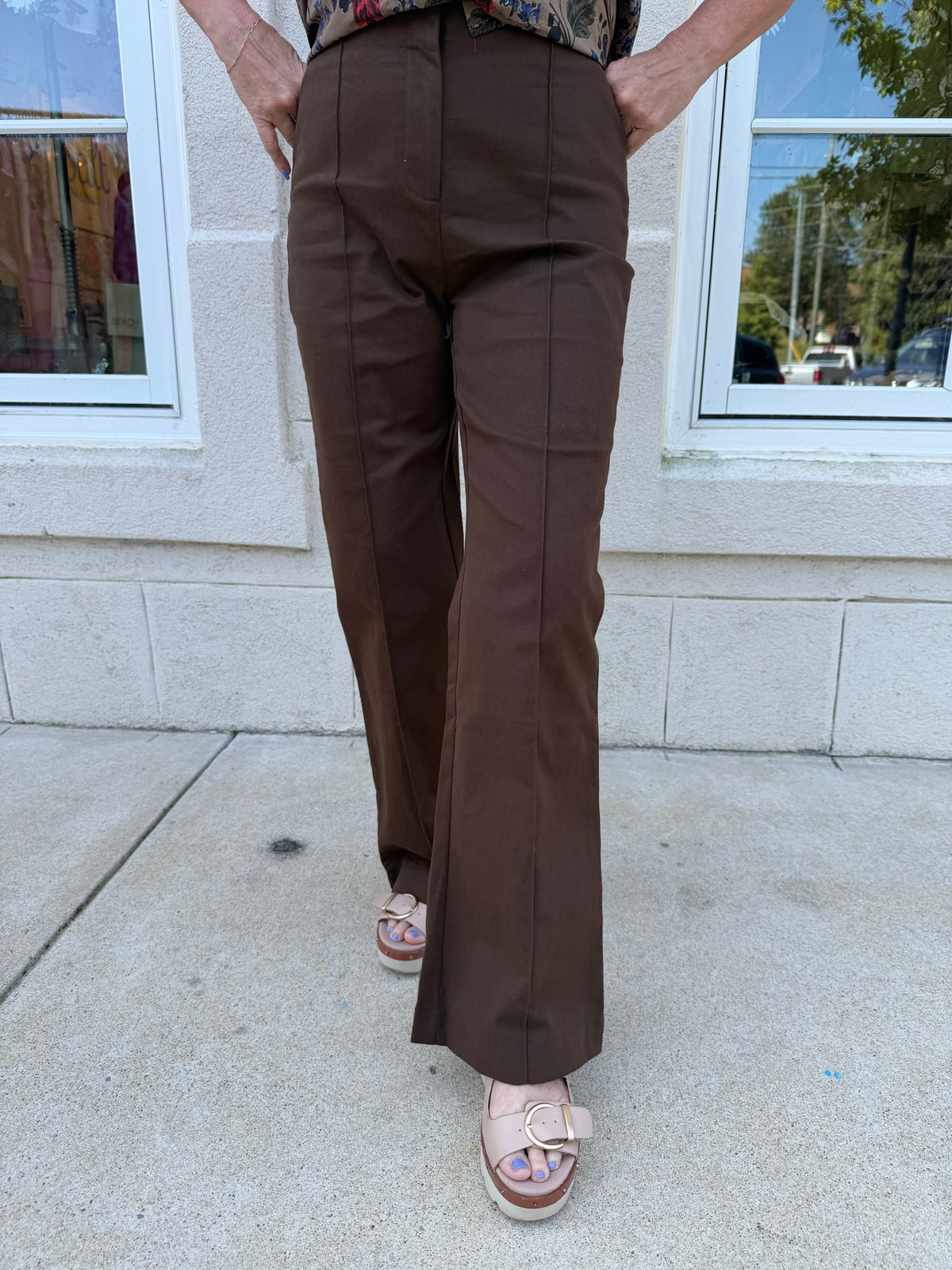 Brown Seam Detailed Flared Pants