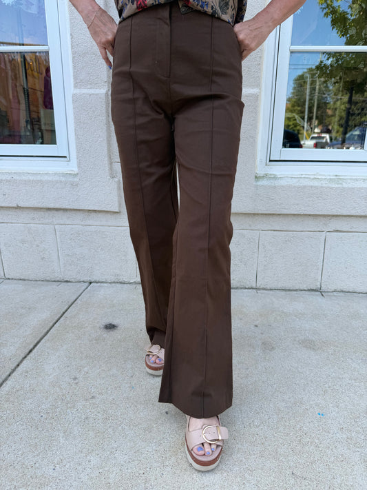 Brown Seam Detailed Flared Pants
