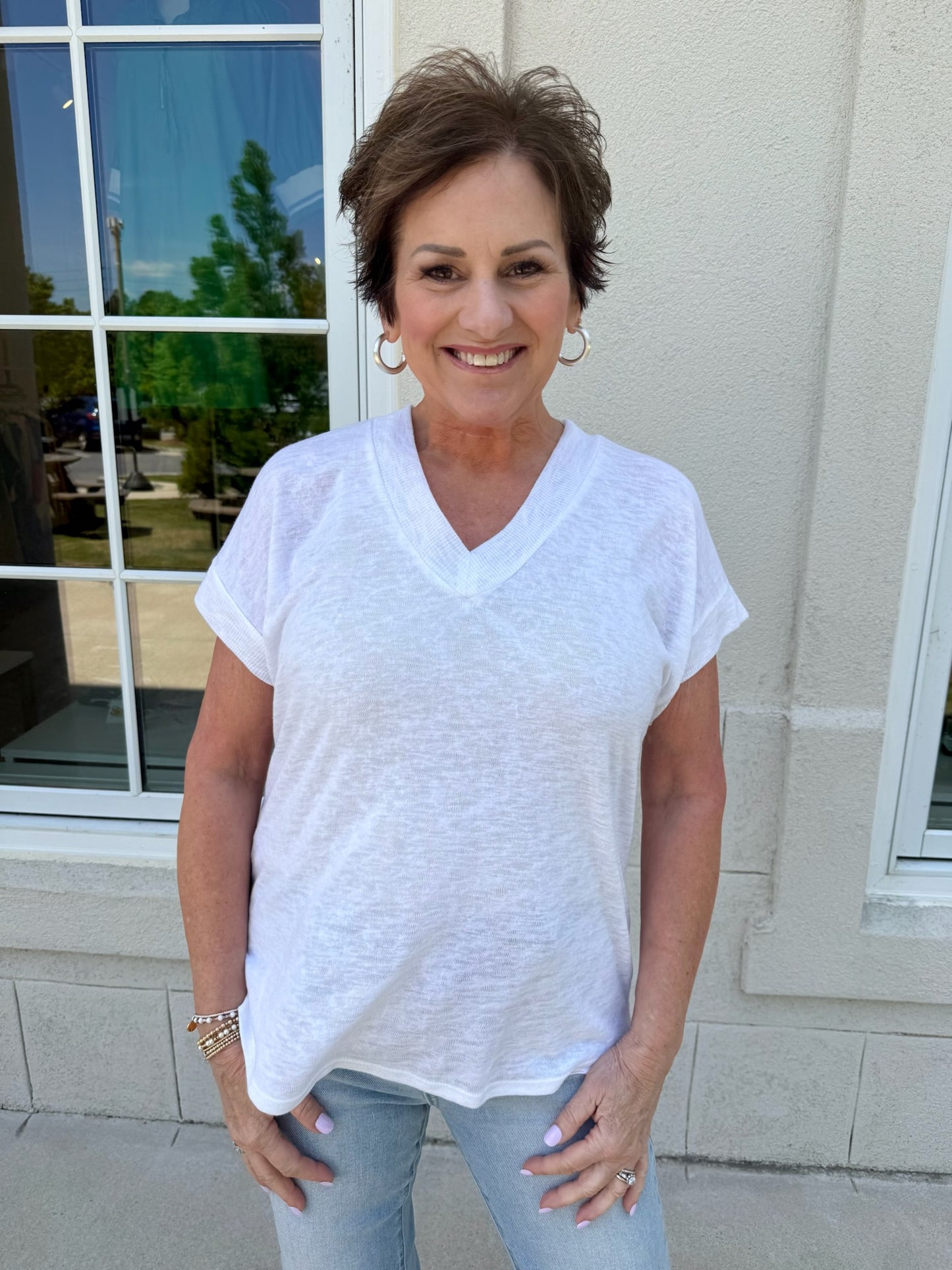 Ivory Slub V Neck Tee shirt