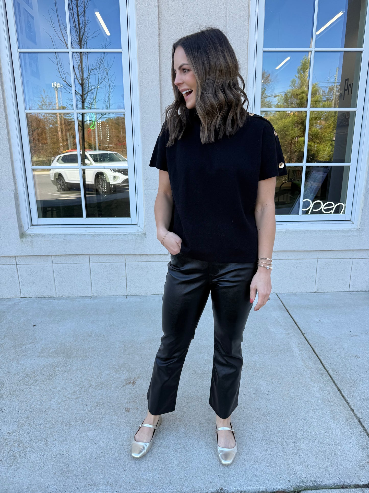 Black Sweater with Gold Tone Buttons