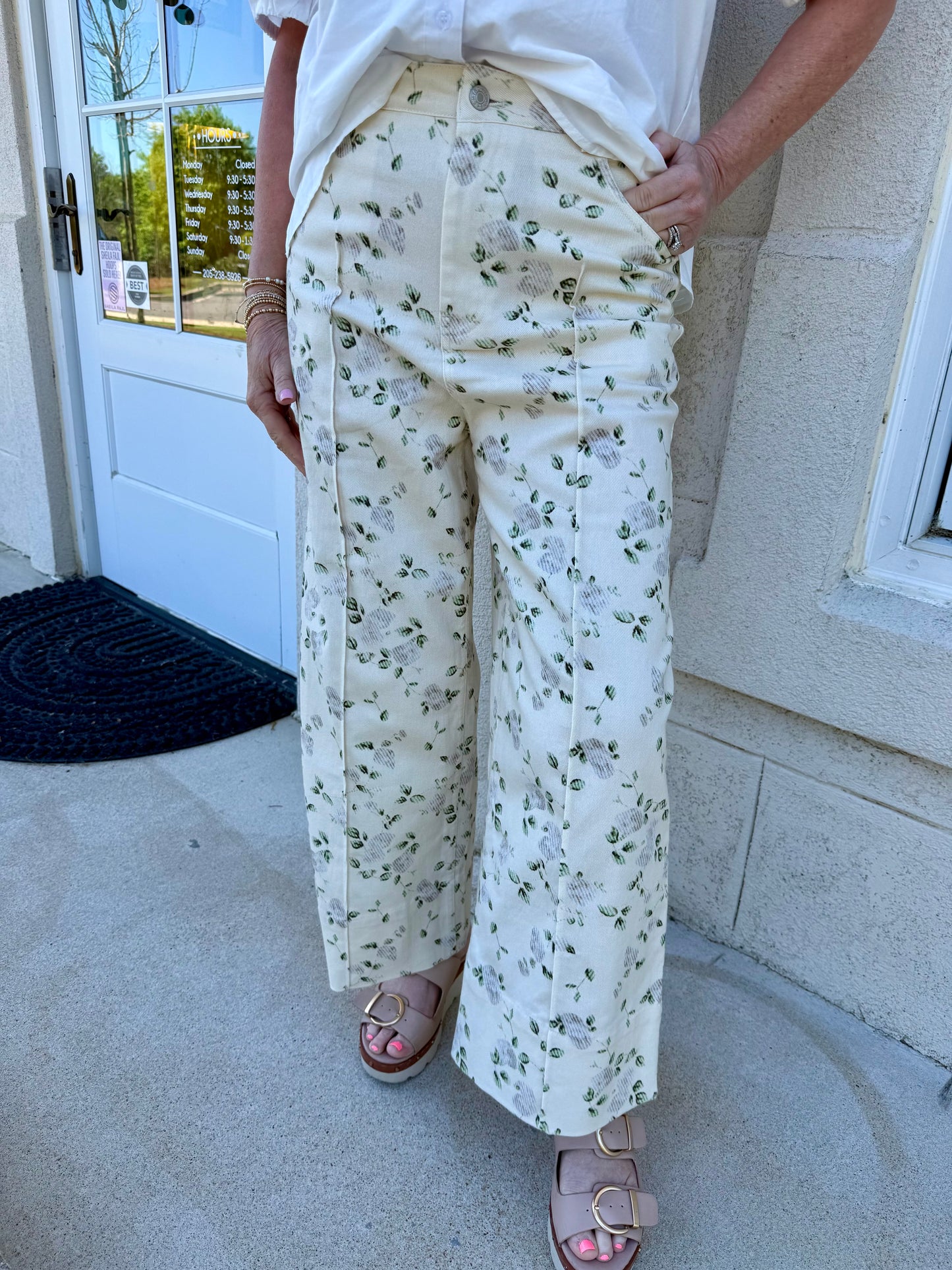 Cream Floral Wide Leg Pant