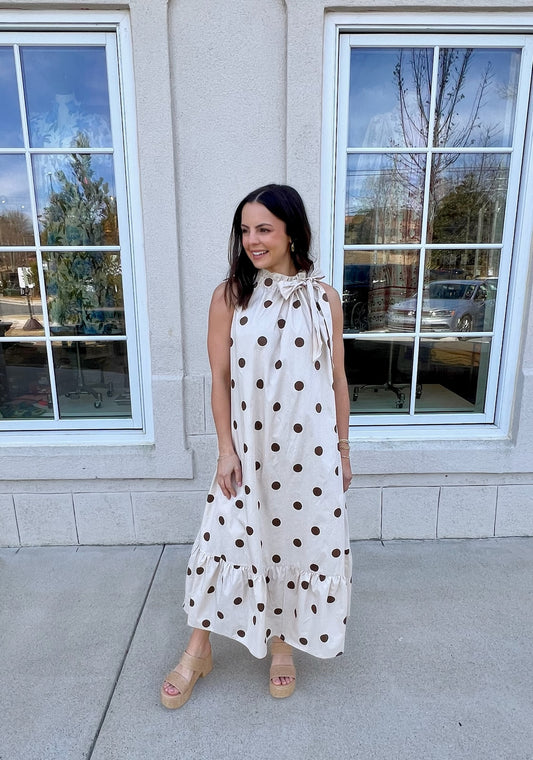 Cream and Brown Polka Dotted Midi