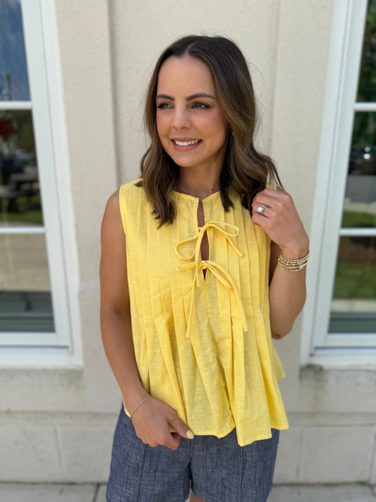 Lemon Bow Detailed Sleeveless Top