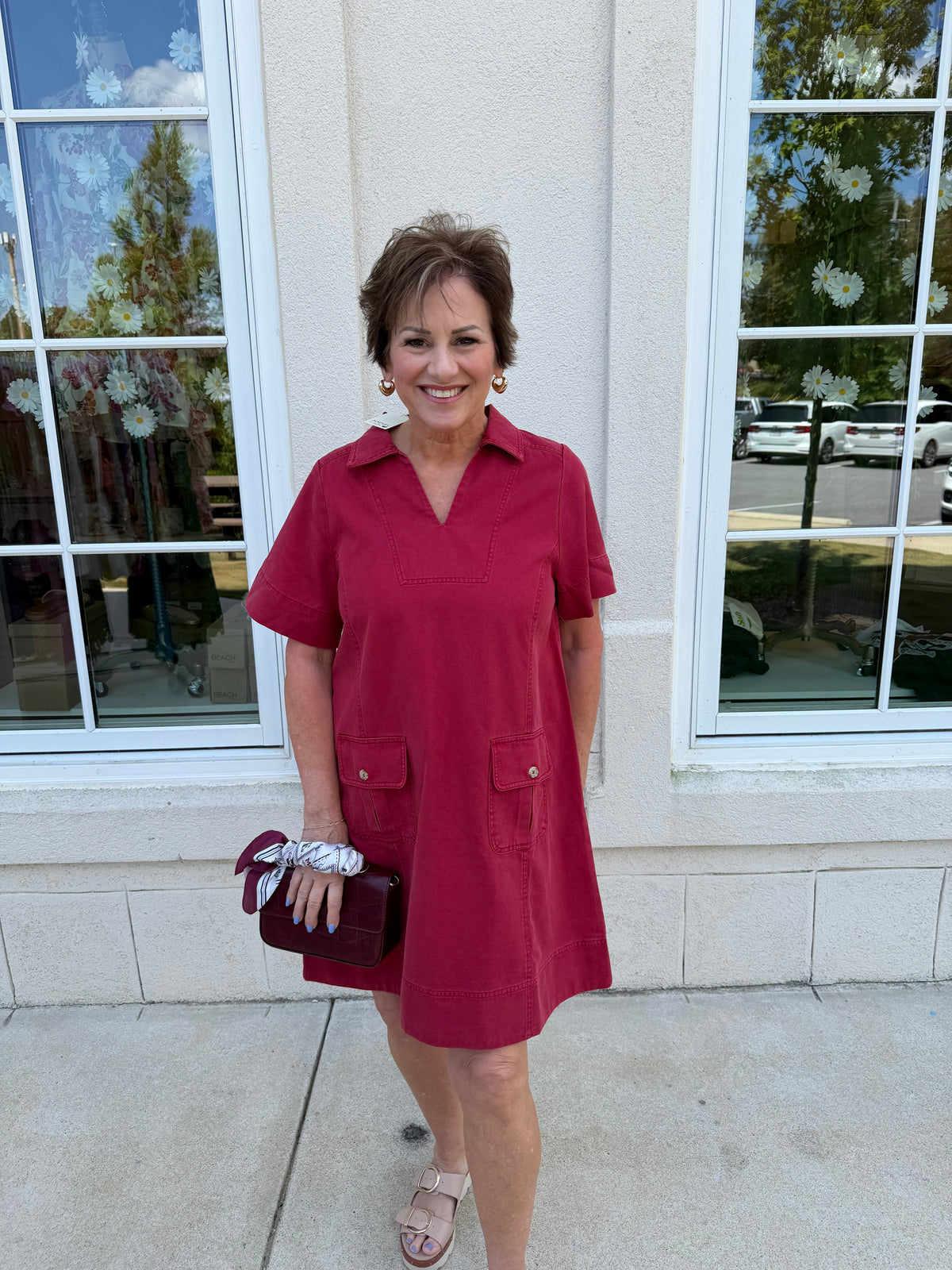 Red Garment Washed Shift Dress