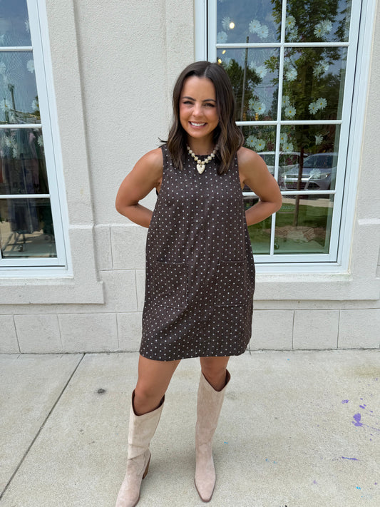 Espresso Polka Dot Sleeveless Dress