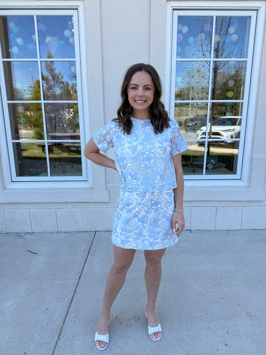 Off White and Lt. Blue Embroidered Set