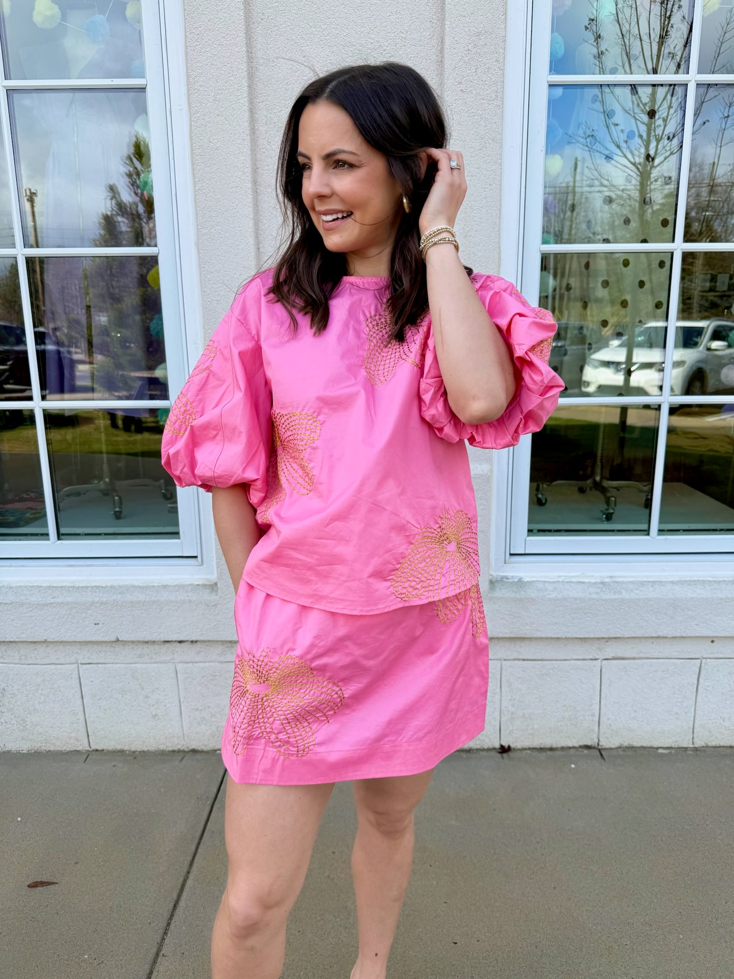 Bubblegum and Chartreuse Embroidered Set