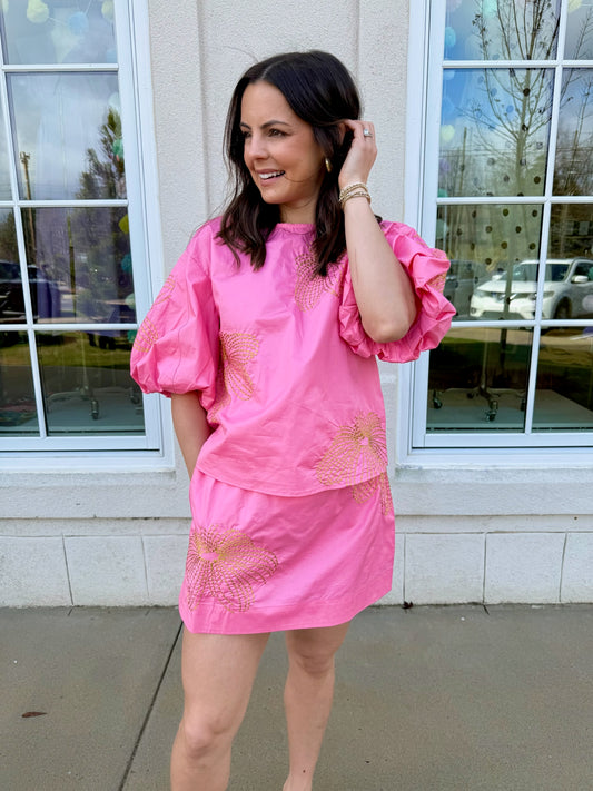 Bubblegum and Chartreuse Embroidered Set