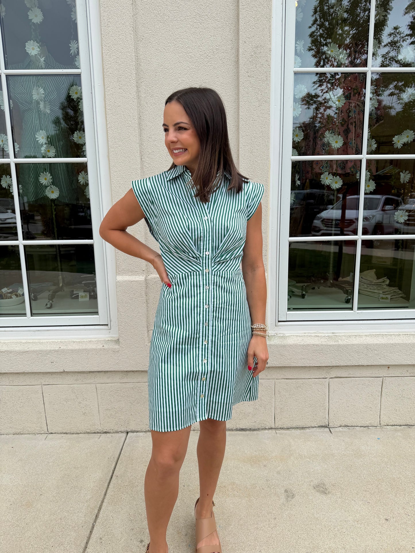 Green Stripe Cap Sleeve Mini