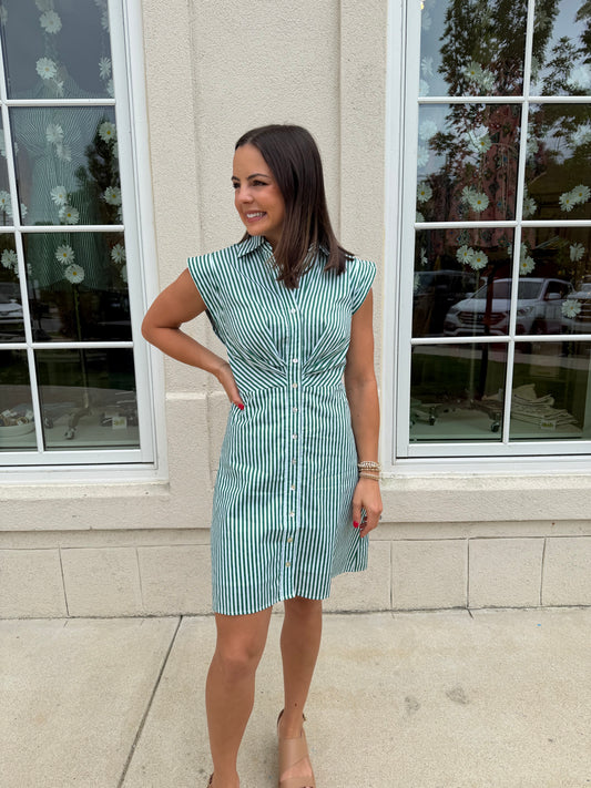 Green Stripe Cap Sleeve Mini