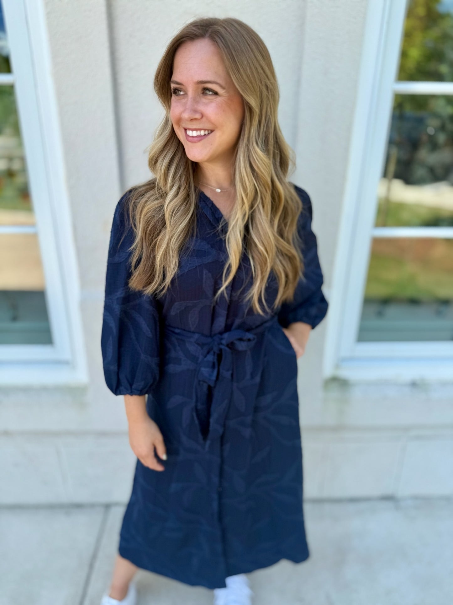 Navy Jacquard Midi