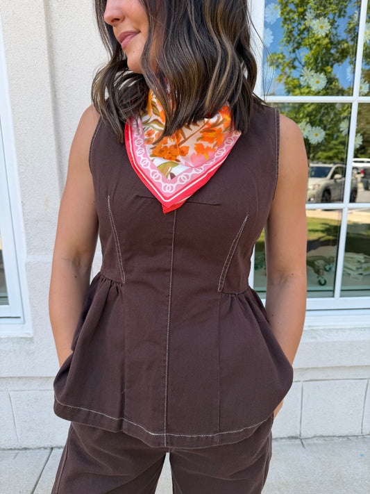 Oak Brown Mineral Washed Peplum Top