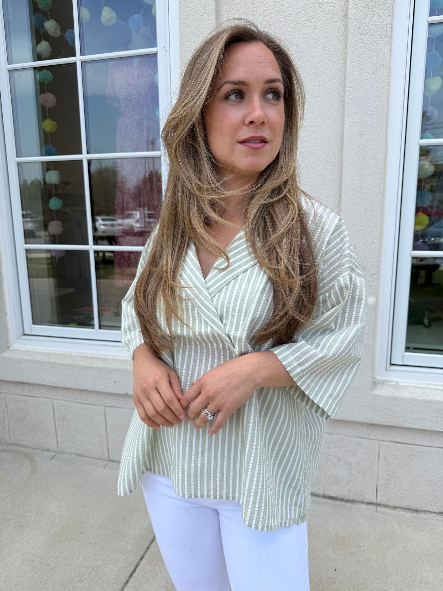 Sage Striped Loose Top