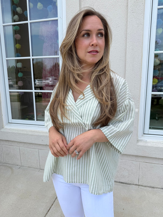 Sage Striped Loose Top