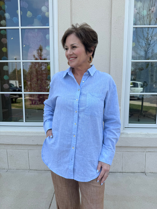 Chambray Linen Blend Button Up Shirt