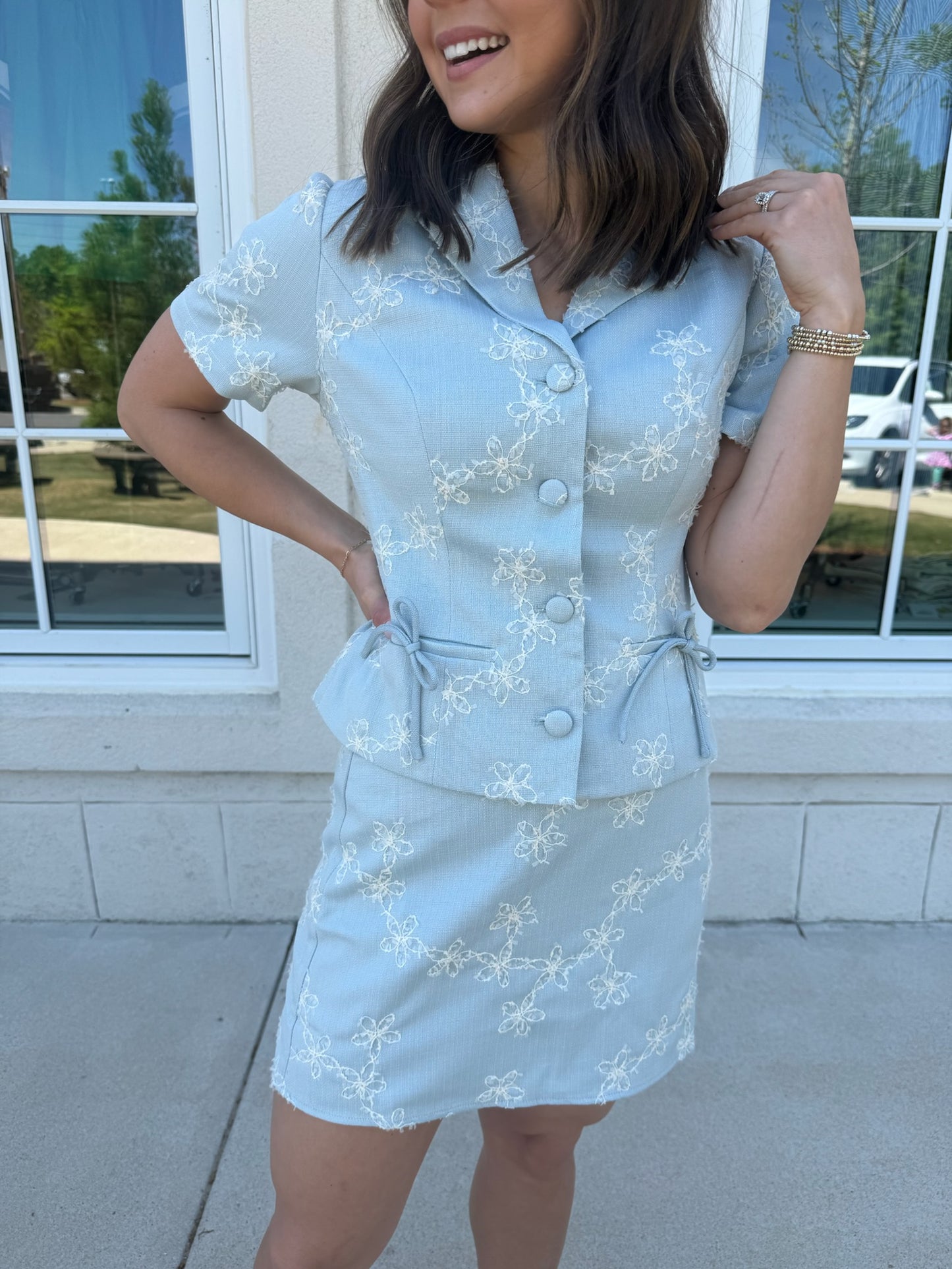 Dusty Blue and Ivory Embroidered Set