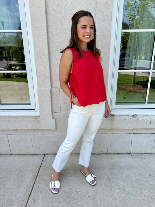 Cherry Cotton Tank with Ties