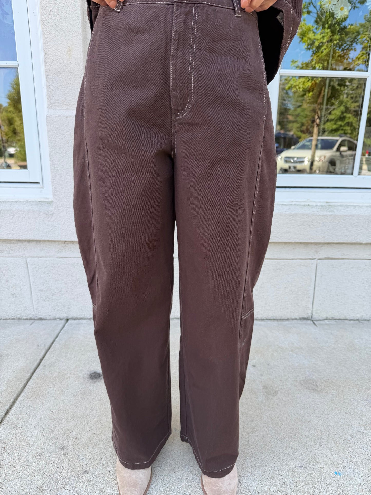 Oak Brown Mineral Washed Barrel Pants