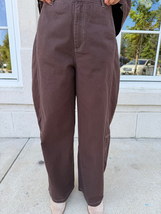 Oak Brown Mineral Washed Barrel Pants