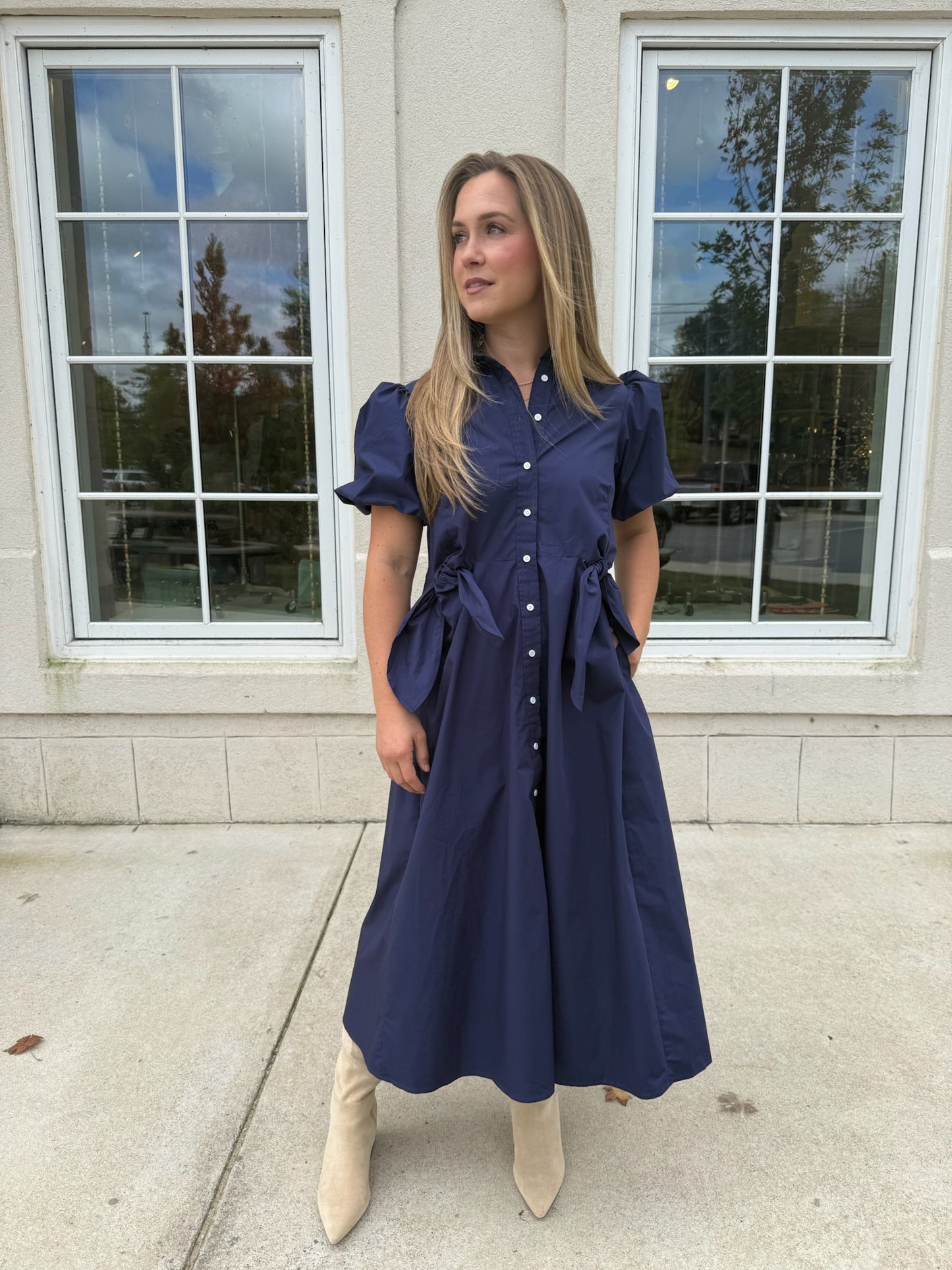 Navy Knotted Front Detail Midi