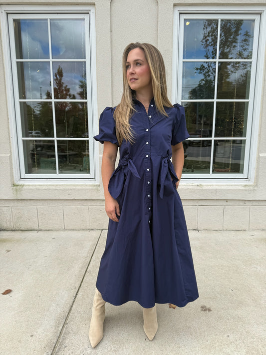 Navy Knotted Front Detail Midi