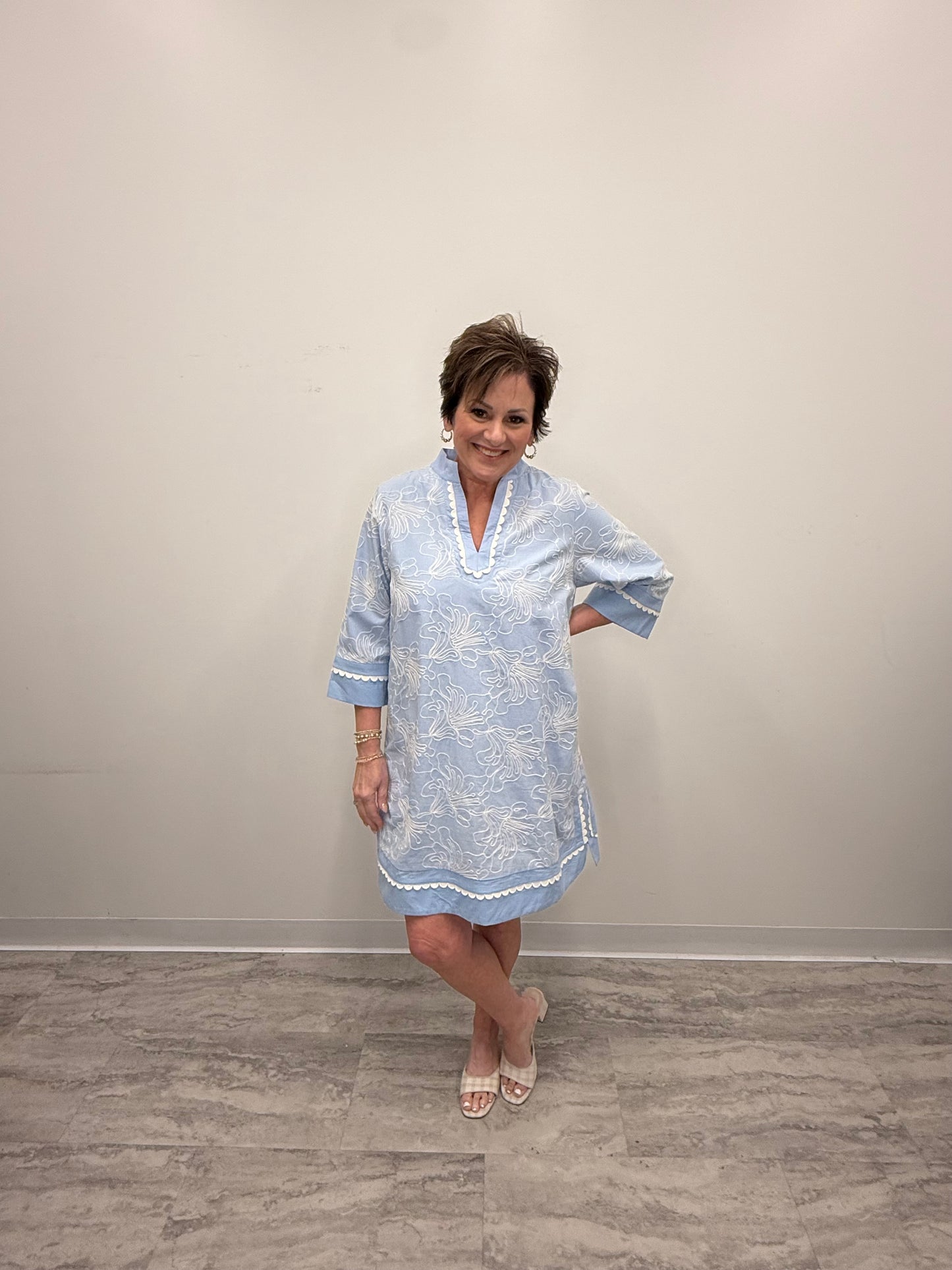Baby Blue Embroidered Shift Dress