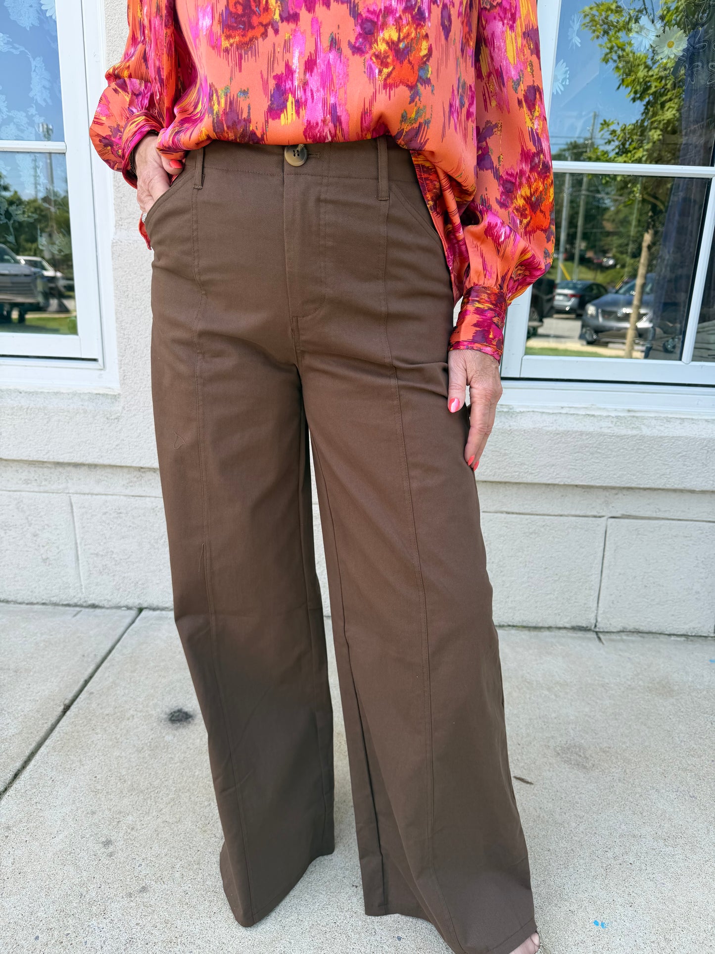 Mocha HW Front Seam Pants