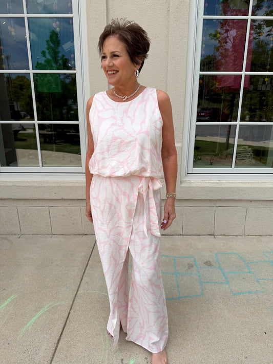 Pink and White Tropical Pants and Top Set