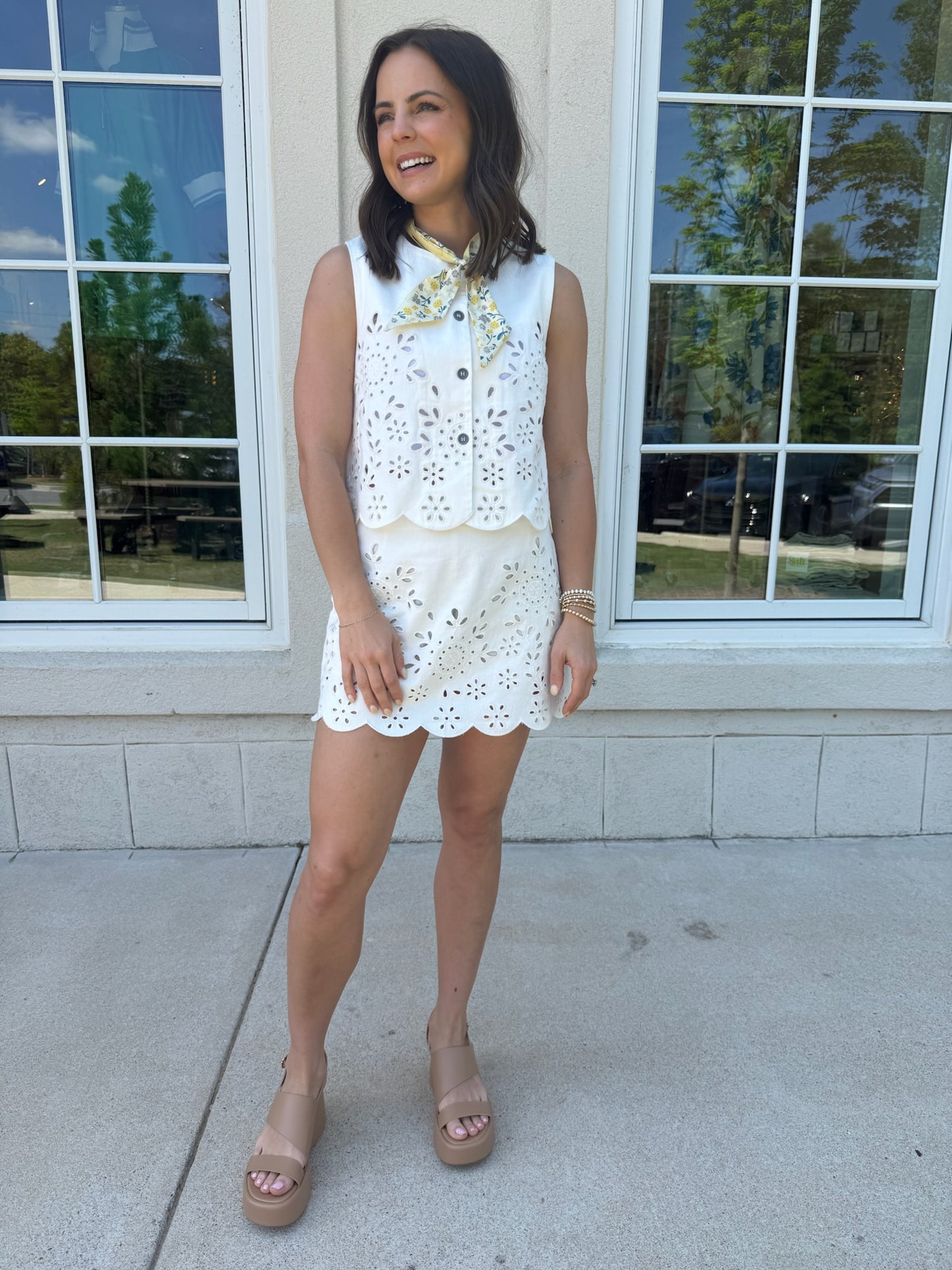 Off White Denim Eyelet Vest