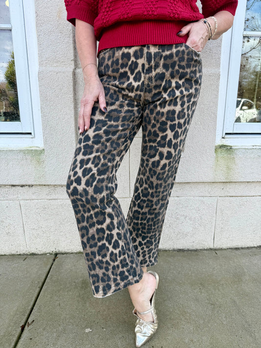 Leopard High Rise Kick Flare