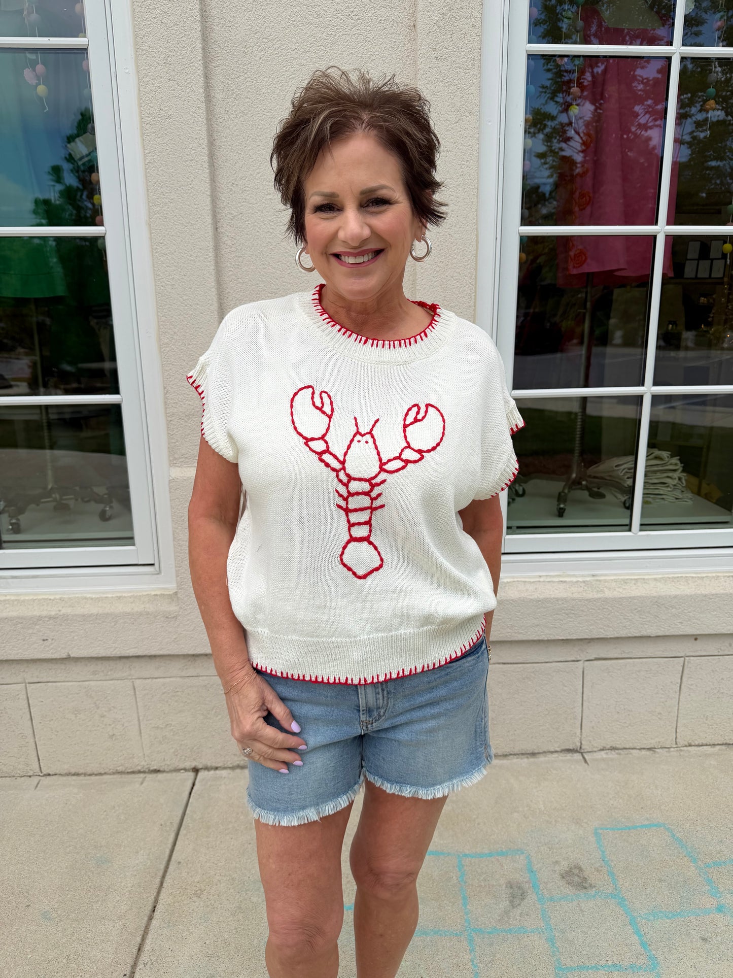 Cream and Red Lobster Knit Sweater