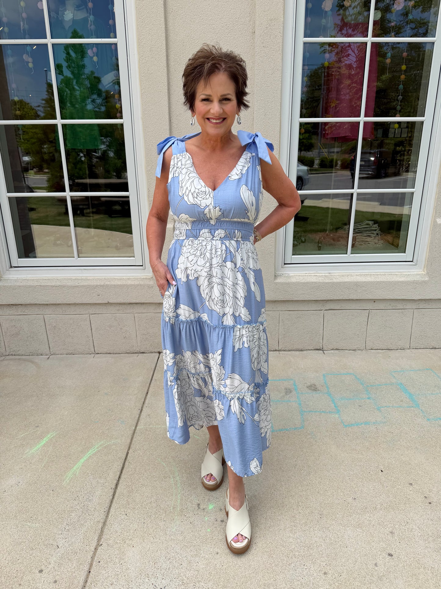 Light Blue Printed Midi Dress