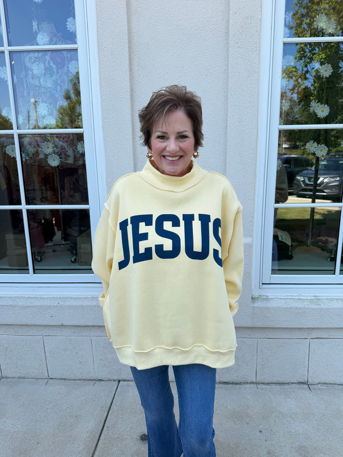 Butter Yellow and Navy Jesus Sweatshirt