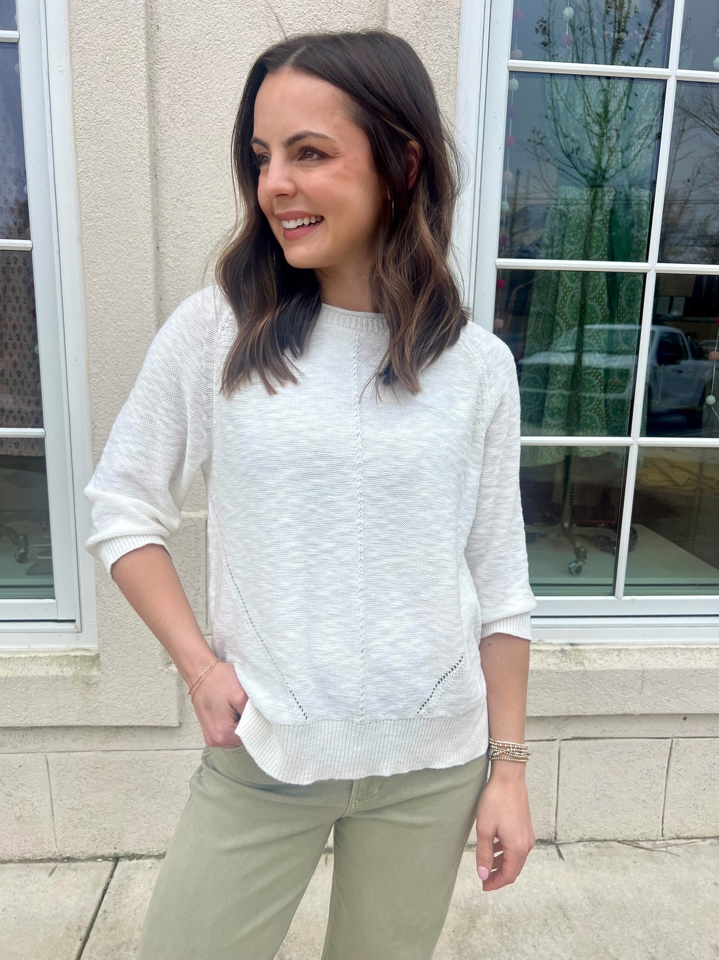 White Slub Loose Sweater Top