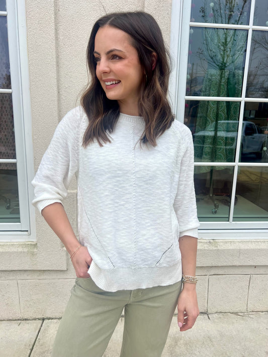 White Slub Loose Sweater Top