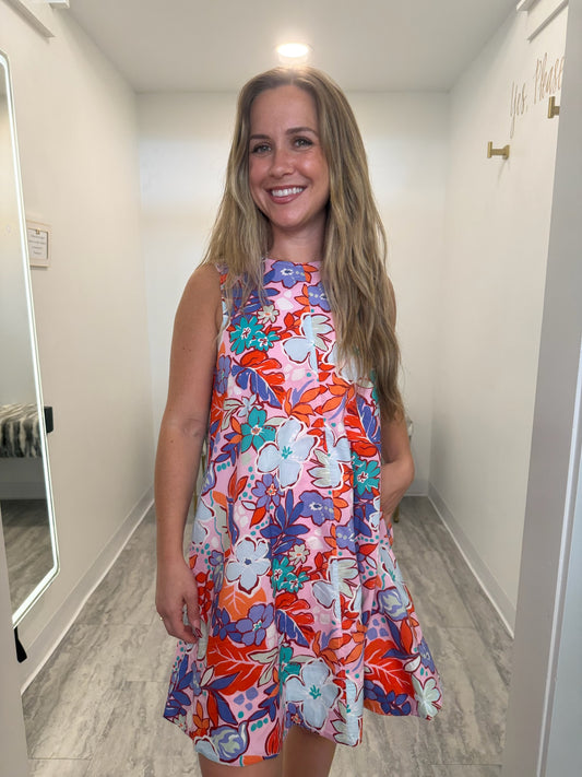 Pink Floral Botanical Mini Dress