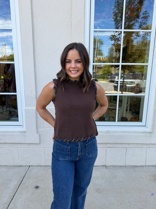 Brown and Charcoal Braided Knit Top