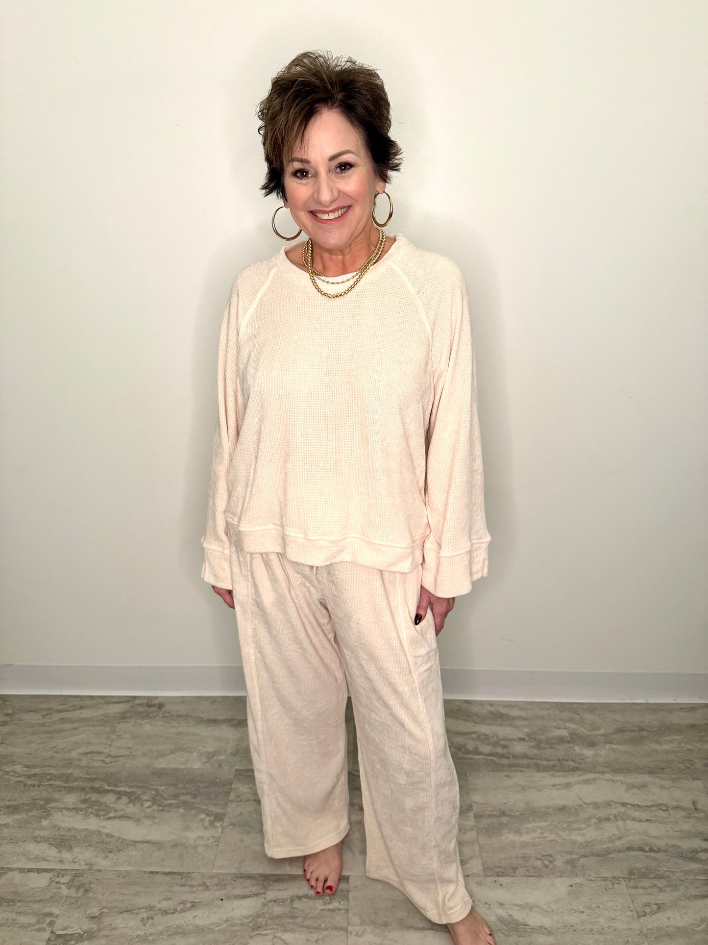 Cream Wide Leg Sweatsuit Set