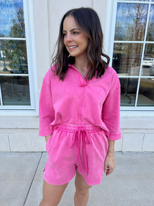 Hot Pink Washed Short Set