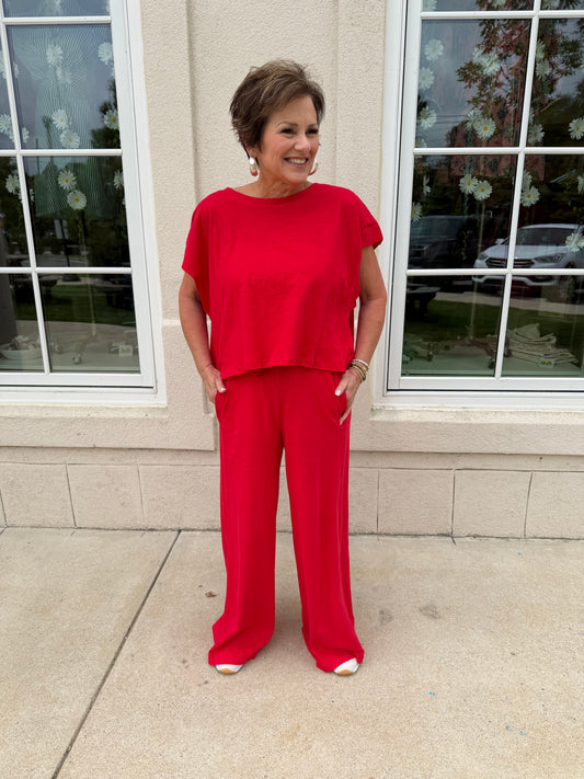 Red Cotton Slub Lounge Set
