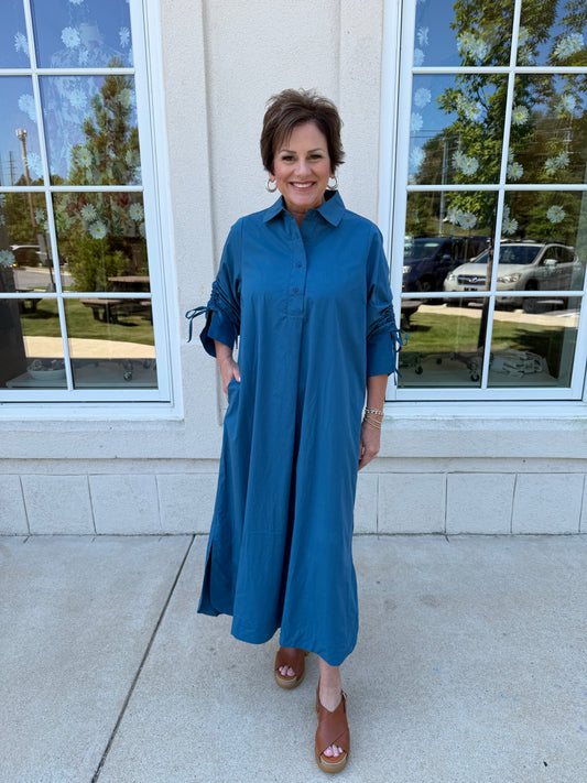 Teal Collared Midi Dress